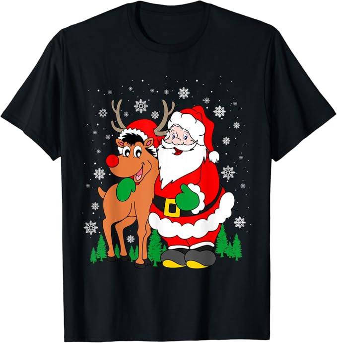 Père Noël avec rennes Drôle de cadeau de Noël en famille T-Shirt Père Noël avec rennes Drôle de cadeau de Noël en famille T-Shirt